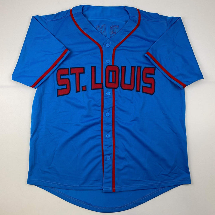 Autographed/Signed Nolan Gorman St. Louis Blue Baseball Jersey JSA COA
