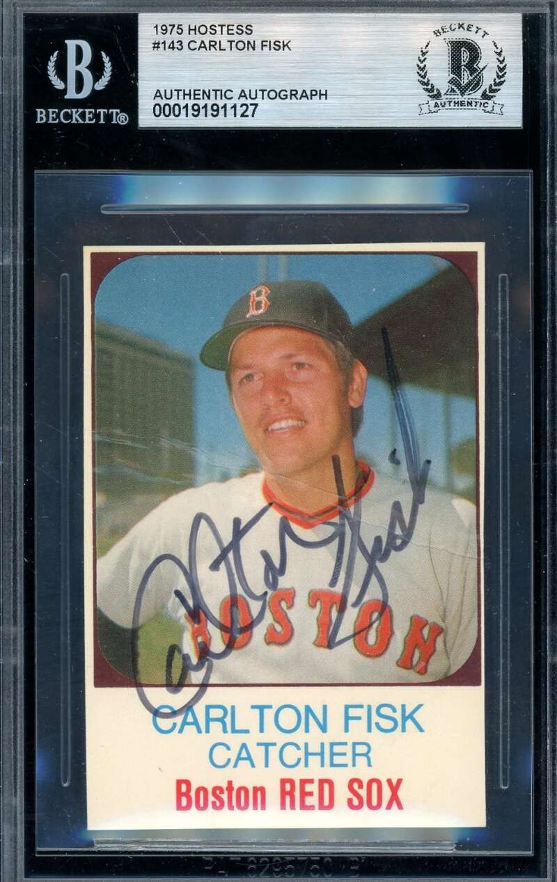 Carlton Fisk Beckett BAS Signed 1975 Hostess Autograph