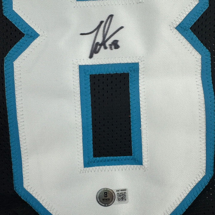 Autographed/Signed Jalen Coker Carolina Black Football Jersey Beckett COA