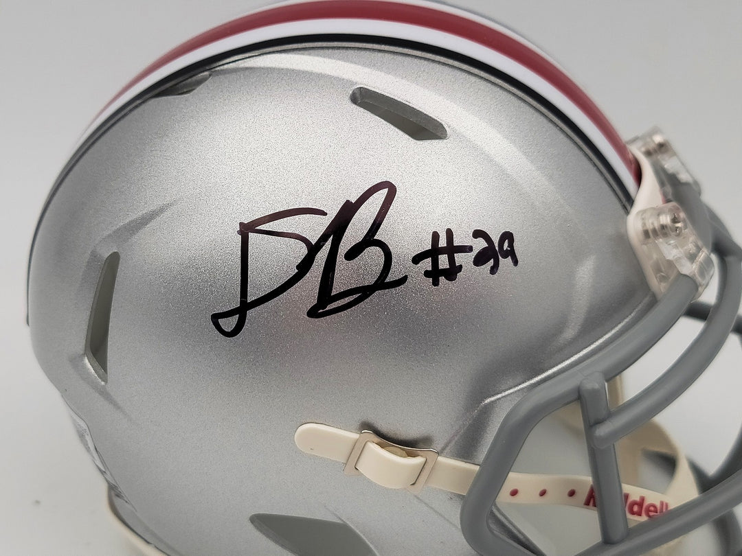 Denzel Burke Signed Ohio State Buckeyes Silver Speed Mini Helmet Beckett
