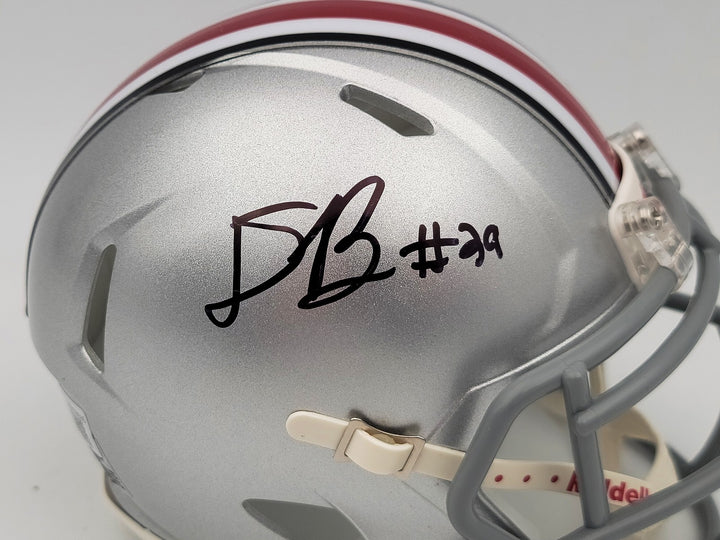 Denzel Burke Signed Ohio State Buckeyes Silver Speed Mini Helmet Beckett
