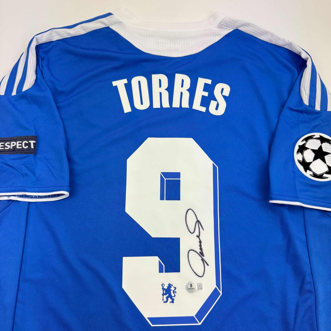 Autographed/Signed Fernando Torres Chelsea FC Blue Jersey Beckett BAS COA