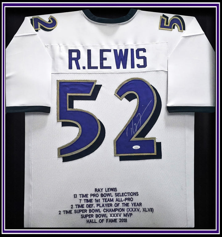 Baltimore Ravens Ray Lewis Signed Framed White Jersey JSA