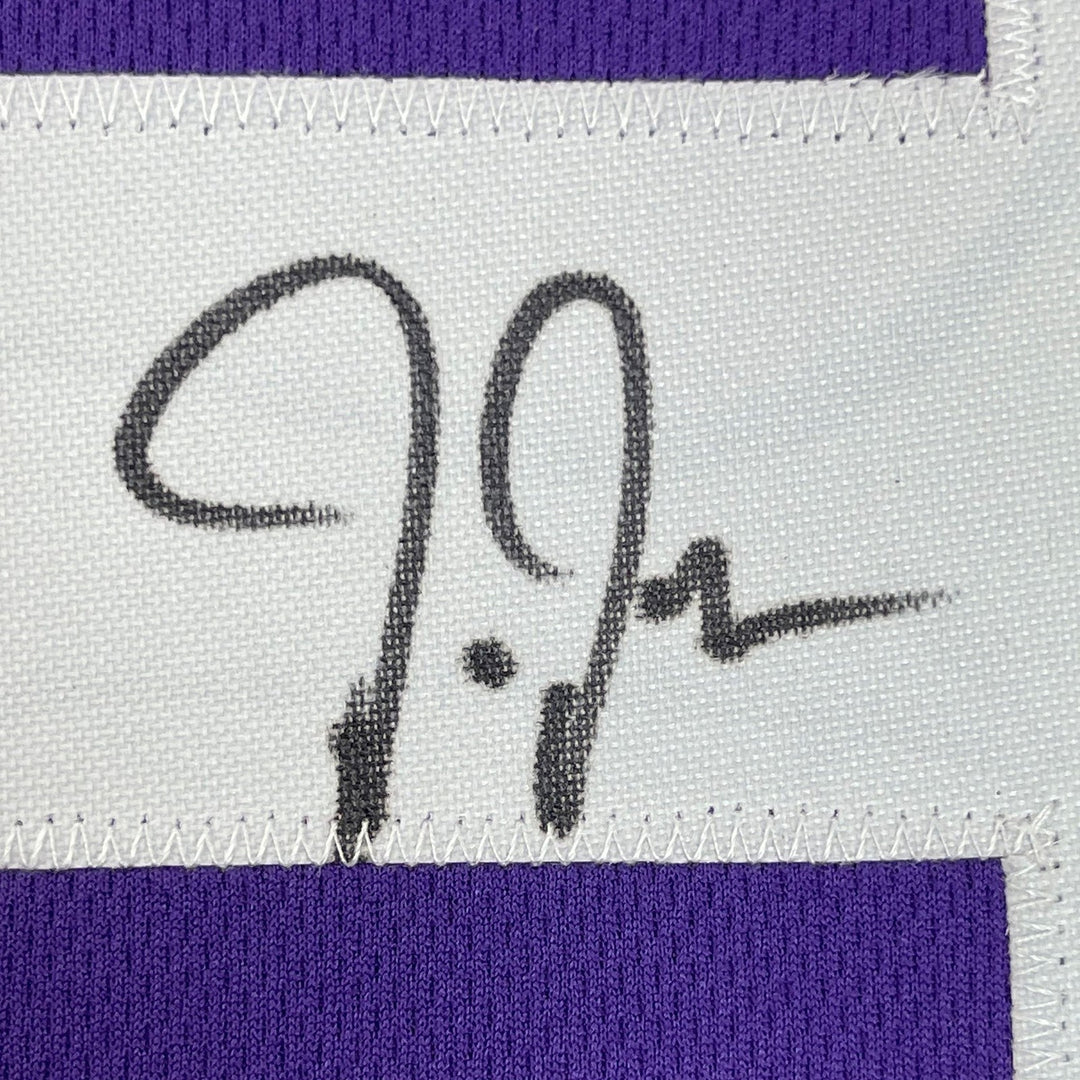 Framed Signed JUSTIN JEFFERSON 35x39 Minnesota Purple Jersey JSA COA