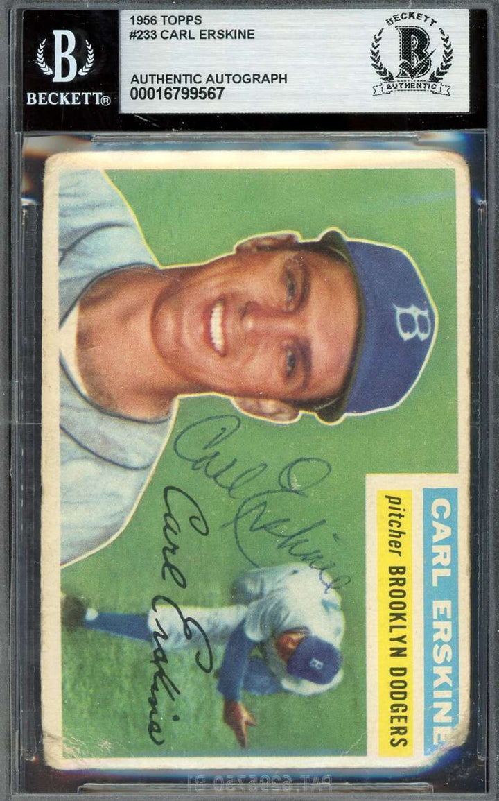 Carl Erskine Beckett BAS Signed 1956 Topps Autograph