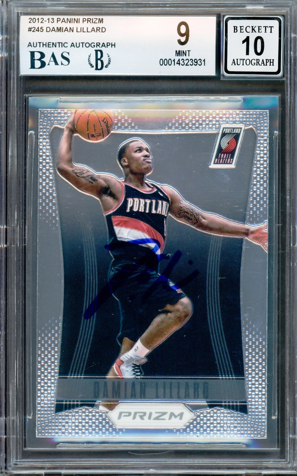 Damian Lillard Auto Signed 2012-13 Panini Prizm RC 245 BGS 9 Sig 10 Beckett