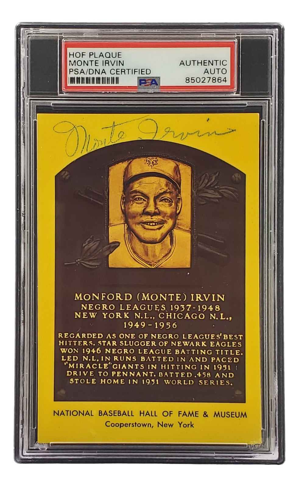 Monte Irvin Signed 4x6 New York Giants HOF Plaque Card PSA/DNA 85027864