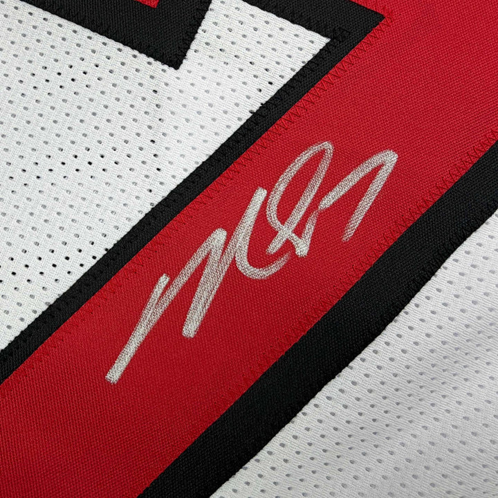 Autographed/Signed MICHAEL MIKE VICK Atlanta White Football Jersey PSA/DNA COA