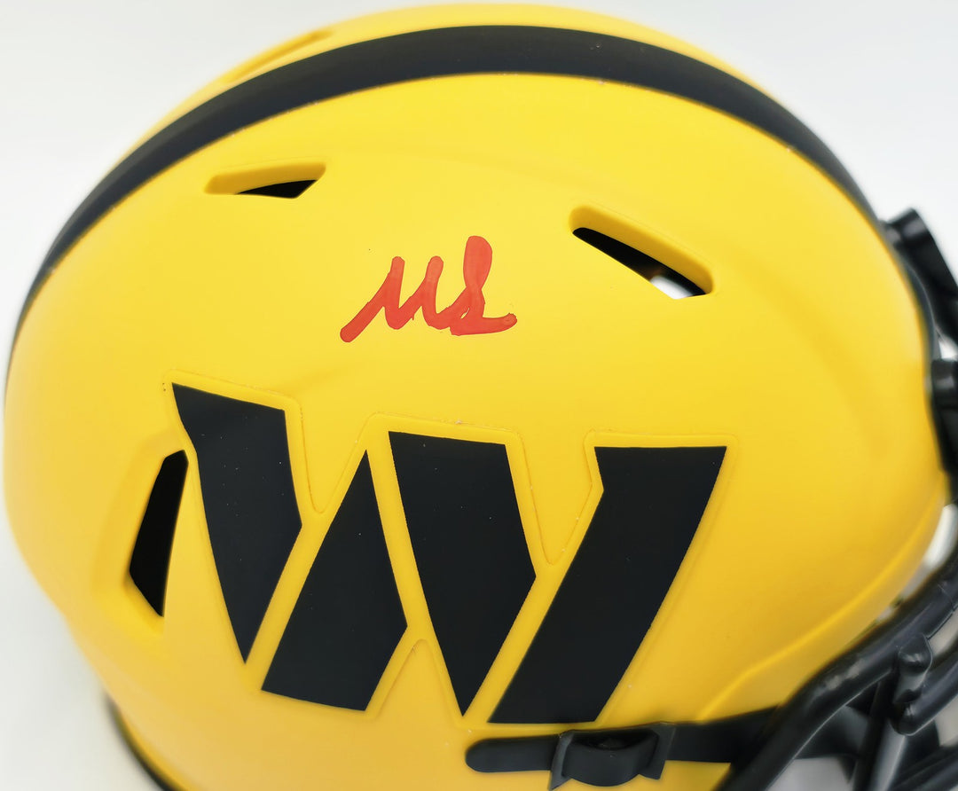 Mike Sainristil Signed Commanders Rave Yellow Speed Mini Helmet Beckett QR