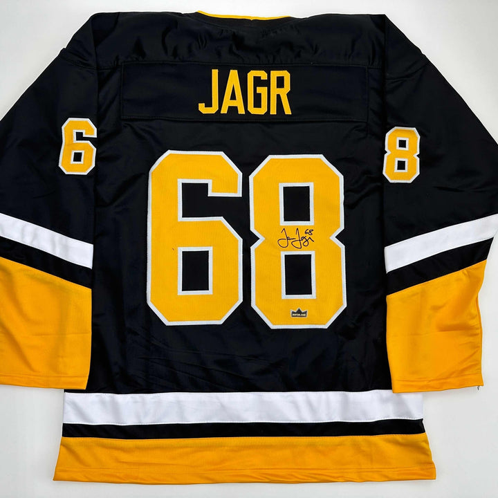 Facsimile Autographed Jaromir Jagr Pittsburgh Black Reprint Jersey Size Men's XL