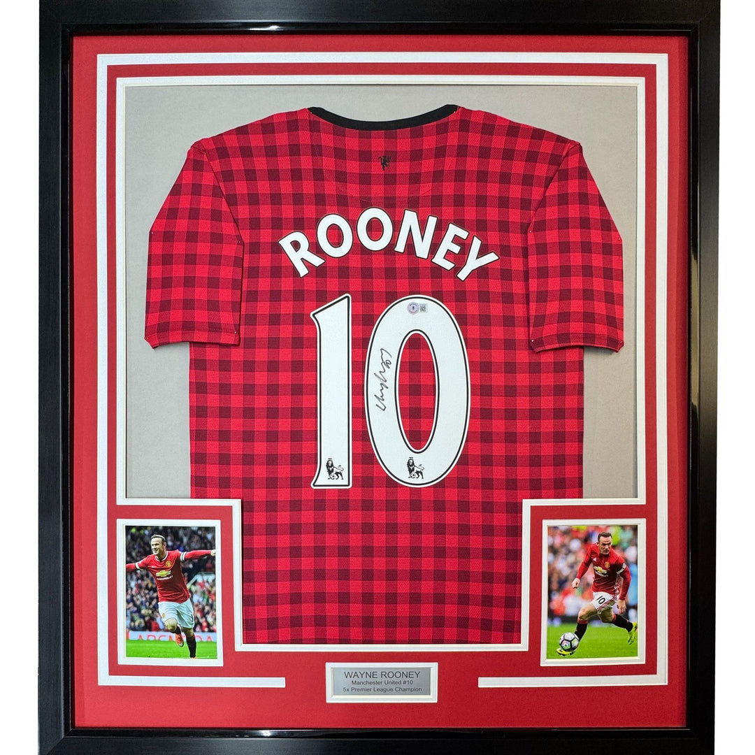 Framed Autographed/Signed Wayne Rooney 35x39 Manchester Red Jersey BAS COA