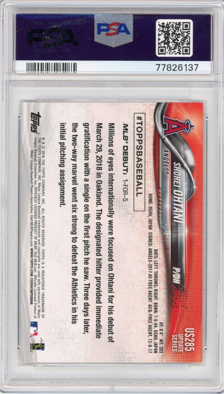 Graded 2018 Topps Update SHOHEI OHTANI #US285 Rookie RC Baseball Card PSA 10