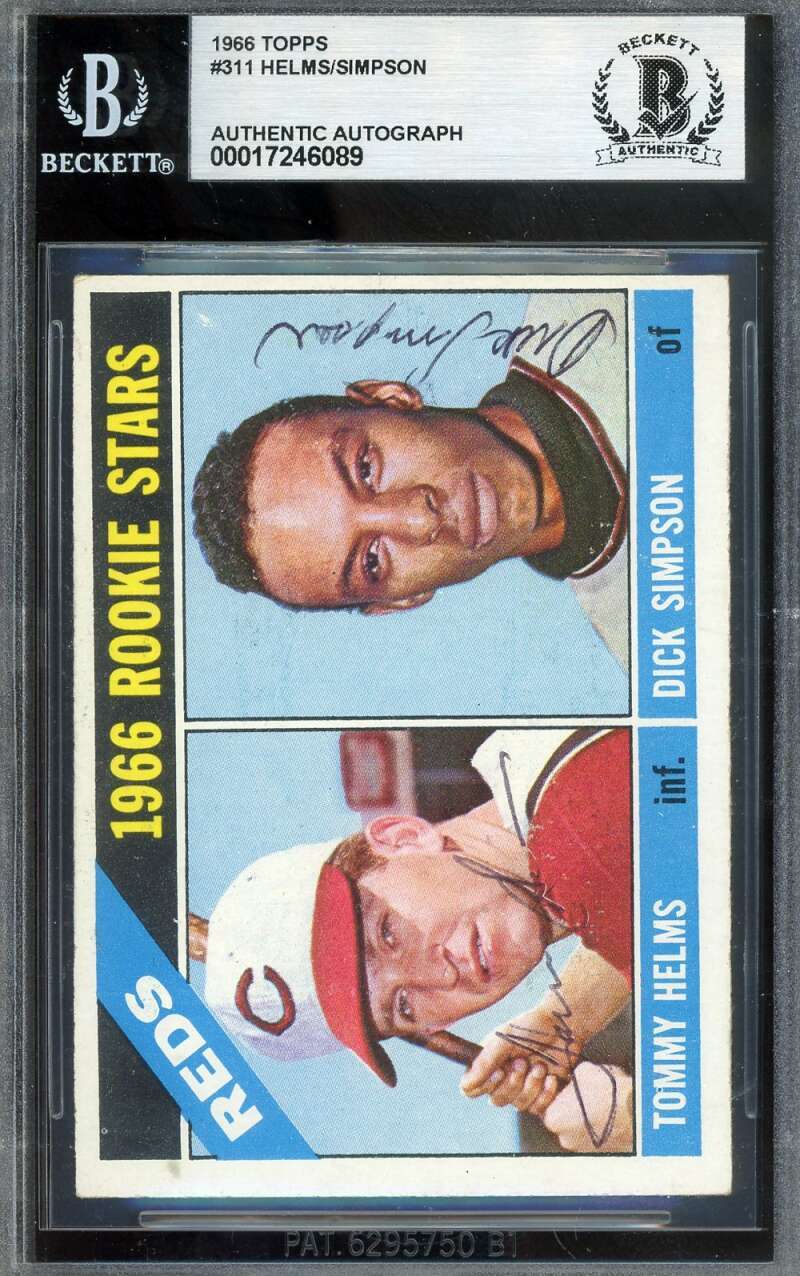 Tommy Helms Dick Simpson Beckett BAS Signed 1966 Topps Rookie Stars Autograph