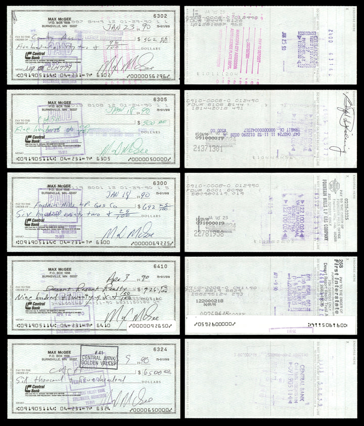 Max McGee Autographed Signed 2.75x6 Check Lot of 20 Green Bay Packers 174044