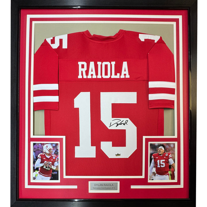 Framed Facsimile Autographed Dylan Raiola 35x39 Red Reprint Laser Auto Jersey