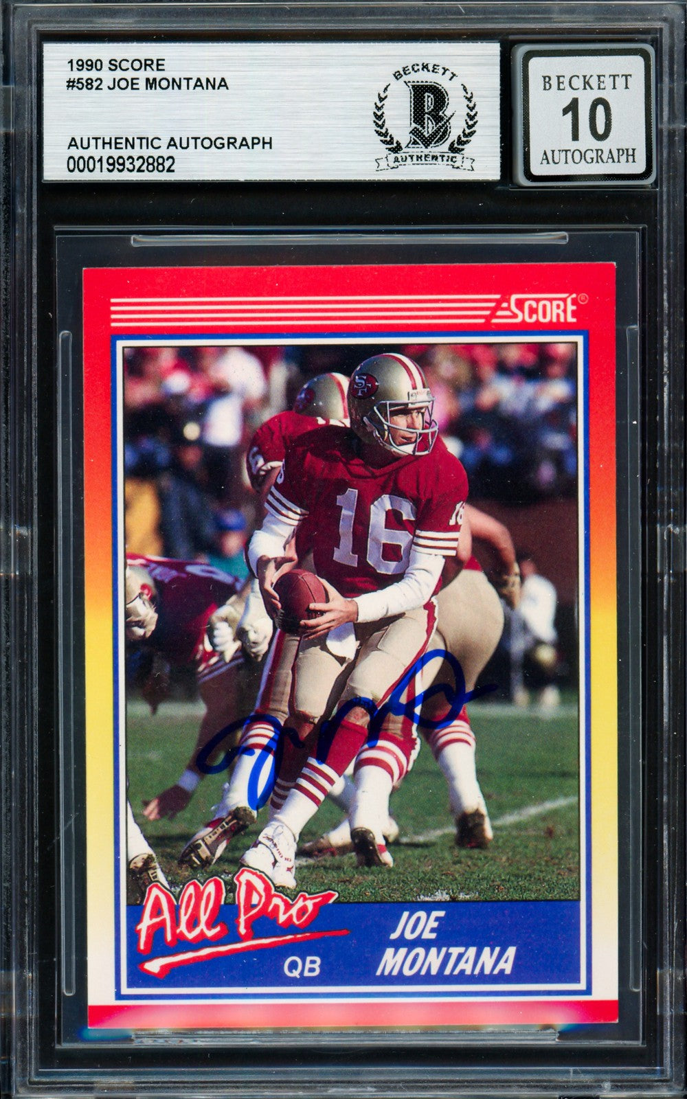 Joe Montana Signed 1990 Score Card 582 San Francisco 49ers Auto GM 10 Beckett