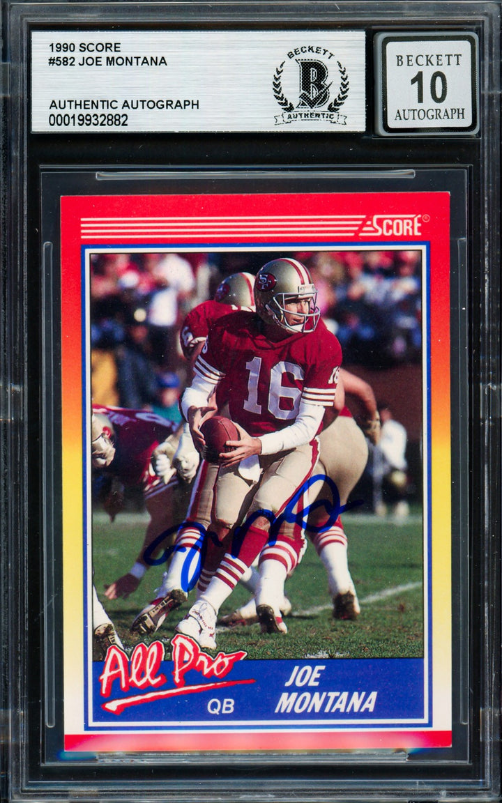 Joe Montana Signed 1990 Score Card 582 San Francisco 49ers Auto GM 10 Beckett