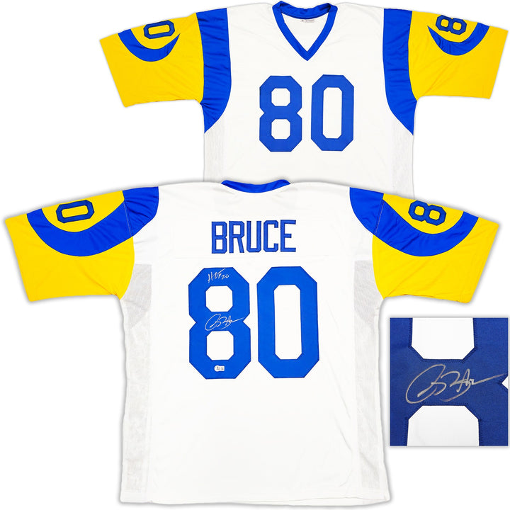 St. Louis Rams Isaac Bruce Signed White Jersey "HOF 20" Beckett Witness