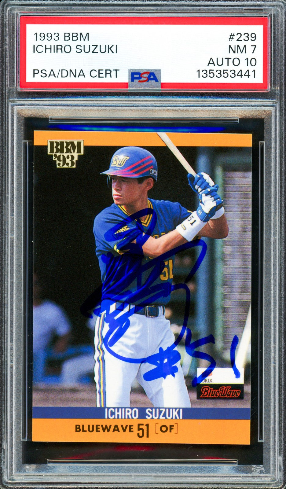 Ichiro Suzuki Auto 1993 BBM RC 239 Mariners PSA 7 Sig 10 "#51" In Kanji PSA/DNA