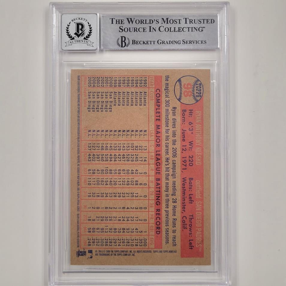 Ryan Klesko autograph signed 2006 Topps Heritage #98 card Padres BAS 10 auto