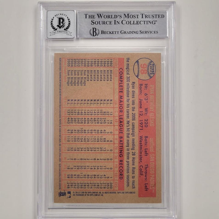 Ryan Klesko autograph signed 2006 Topps Heritage #98 card Padres BAS 10 auto