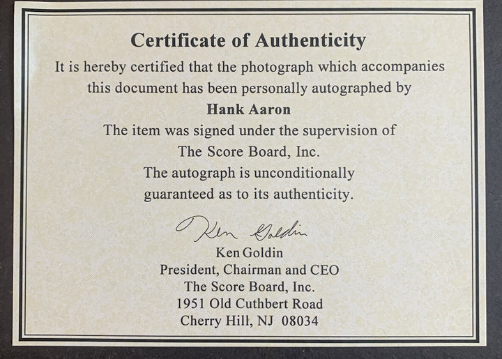 Hank Aaron Signed 8x10 Baseball Photo Braves Hof Gem Mint Auto Ken Goldin Coa