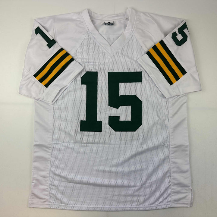 Facsimile Autographed Bart Starr Green Bay White Reprint Jersey Size Men's XL