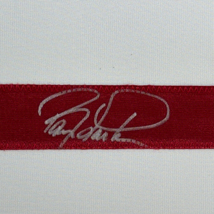 Framed Autographed/Signed Barry Larkin 33x42 Cincinnati White Jersey COA