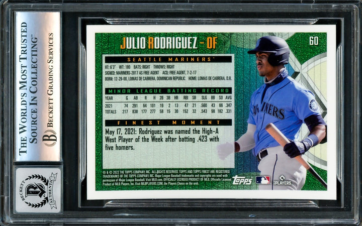 Julio Rodriguez Auto 2022 Topps Finest Flashbacks RC 60 Mariners Auto 10 Beckett