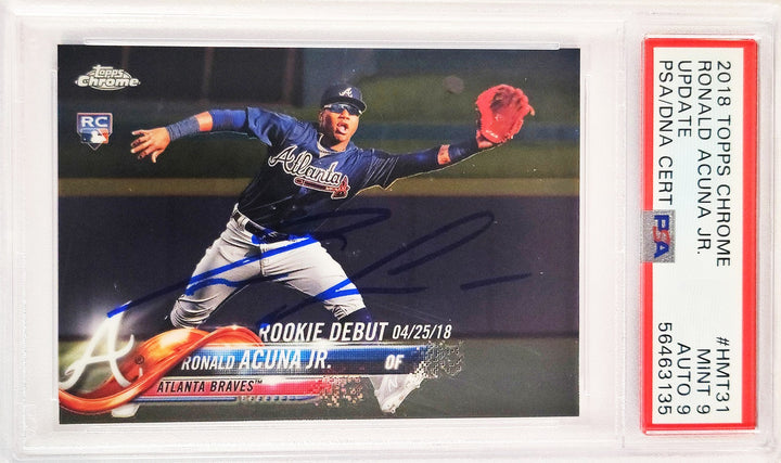 Ronald Acuna Jr Signed 2018 Topps Chrome Update RC HMT31 PSA 9 Sig 9 PSA/DNA