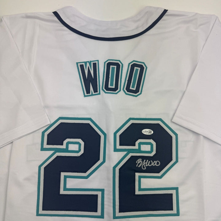 Autographed/Signed Bryan Woo Seattle White Baseball Jersey JSA COA