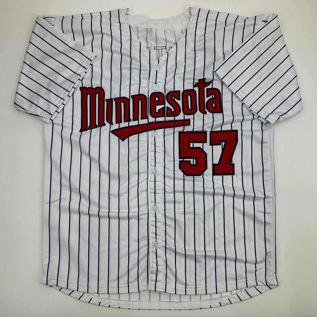 Facsimile Autographed Johan Santana Minnesota Pinstripe Reprint Jersey Men's XL