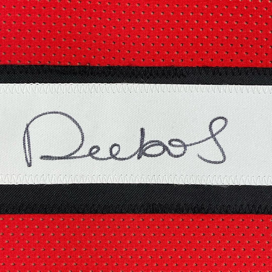 FRAMED Autographed/Signed DEEBO SAMUEL 33x42 Red Alternate Jersey JSA COA