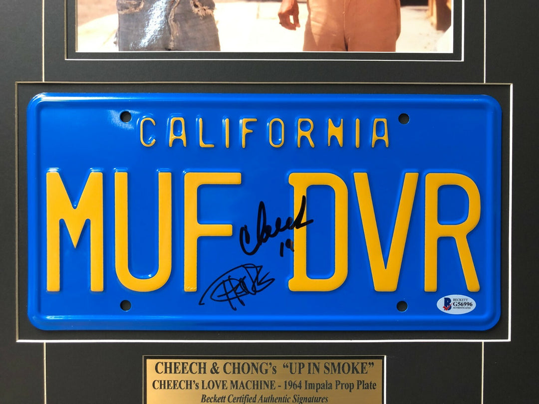 Cheech & Chong Signed "MUF DVR" Movie Car License Plate Framed Collage BAS Auto