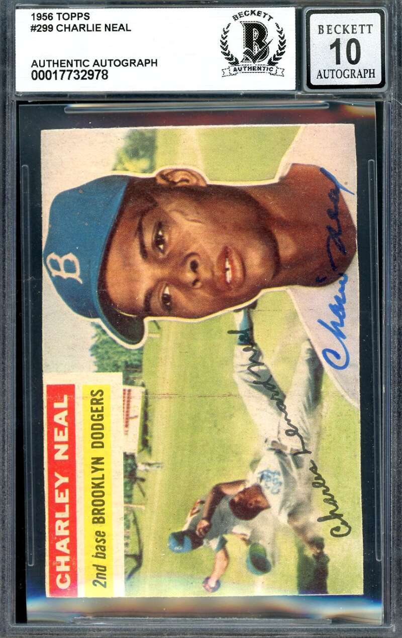 Charlie Neal Gem Mint 10 Beckett BAS Signed 1956 Topps Autograph