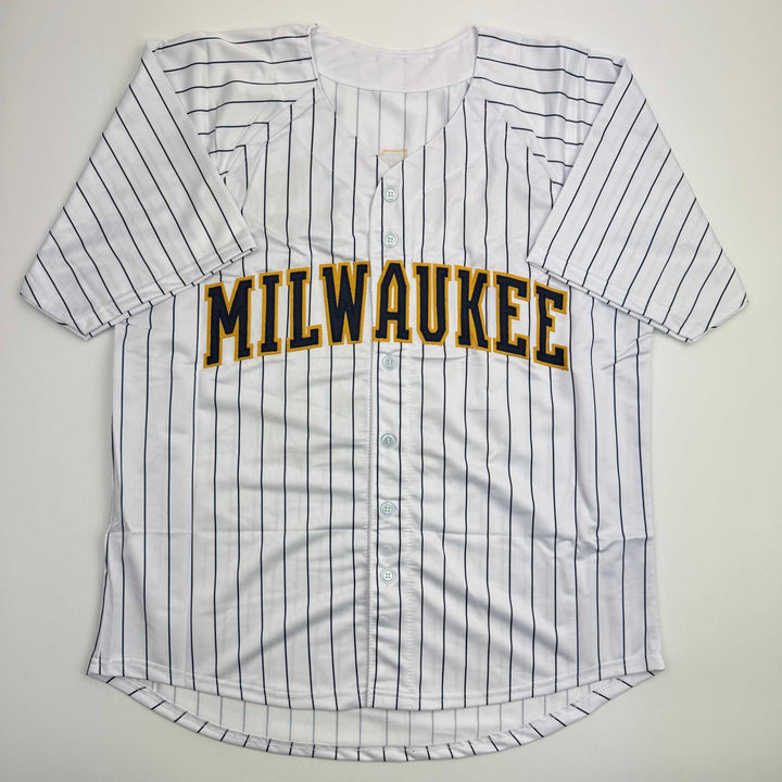 Autographed/Signed Jacob Misiorowski Milwaukee Pinstripe Jersey JSA COA