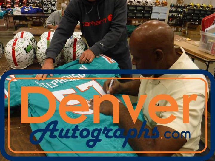 Dwight Stephenson Autographed/Signed Pro Style Teal HOF Jersey Beckett 41176