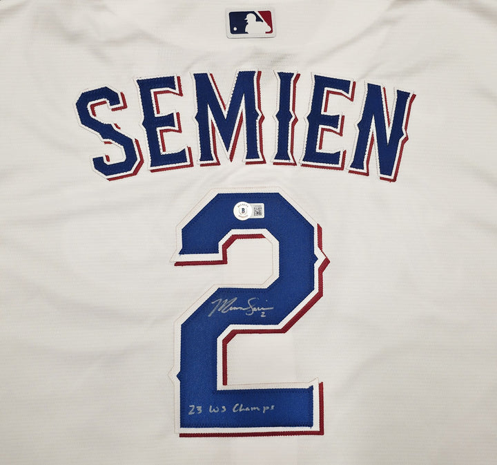 Rangers Marcus Semien Auto White Nike Jersey Size XL "23 WS Champs" Beckett Wit