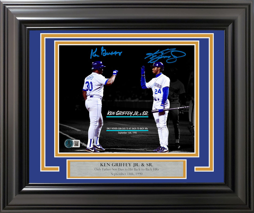 Ken Griffey Jr. & Sr. Signed Framed 8x10 Photo Mariners Beckett BAS Witness