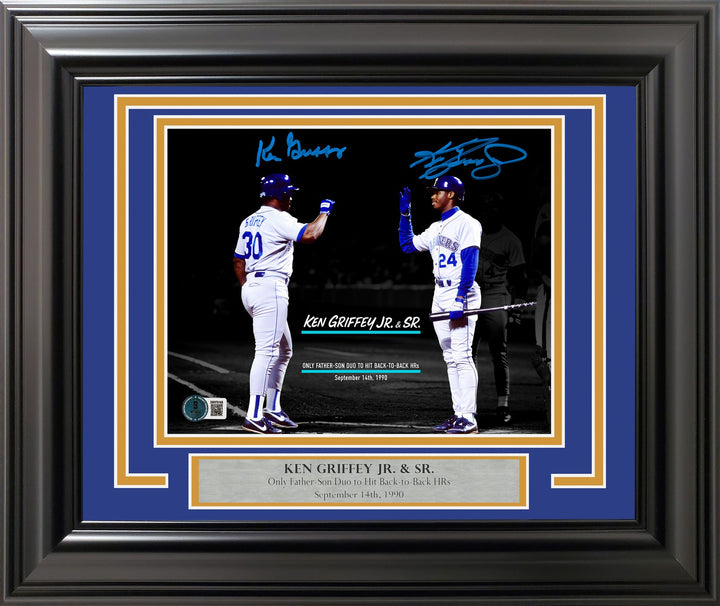 Ken Griffey Jr. & Sr. Signed Framed 8x10 Photo Mariners Beckett BAS Witness