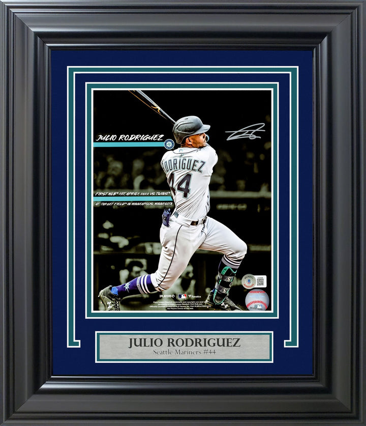 Julio Rodriguez Signed Framed 8x10 Photo Mariners 1st Career MLB Hit BAS QR