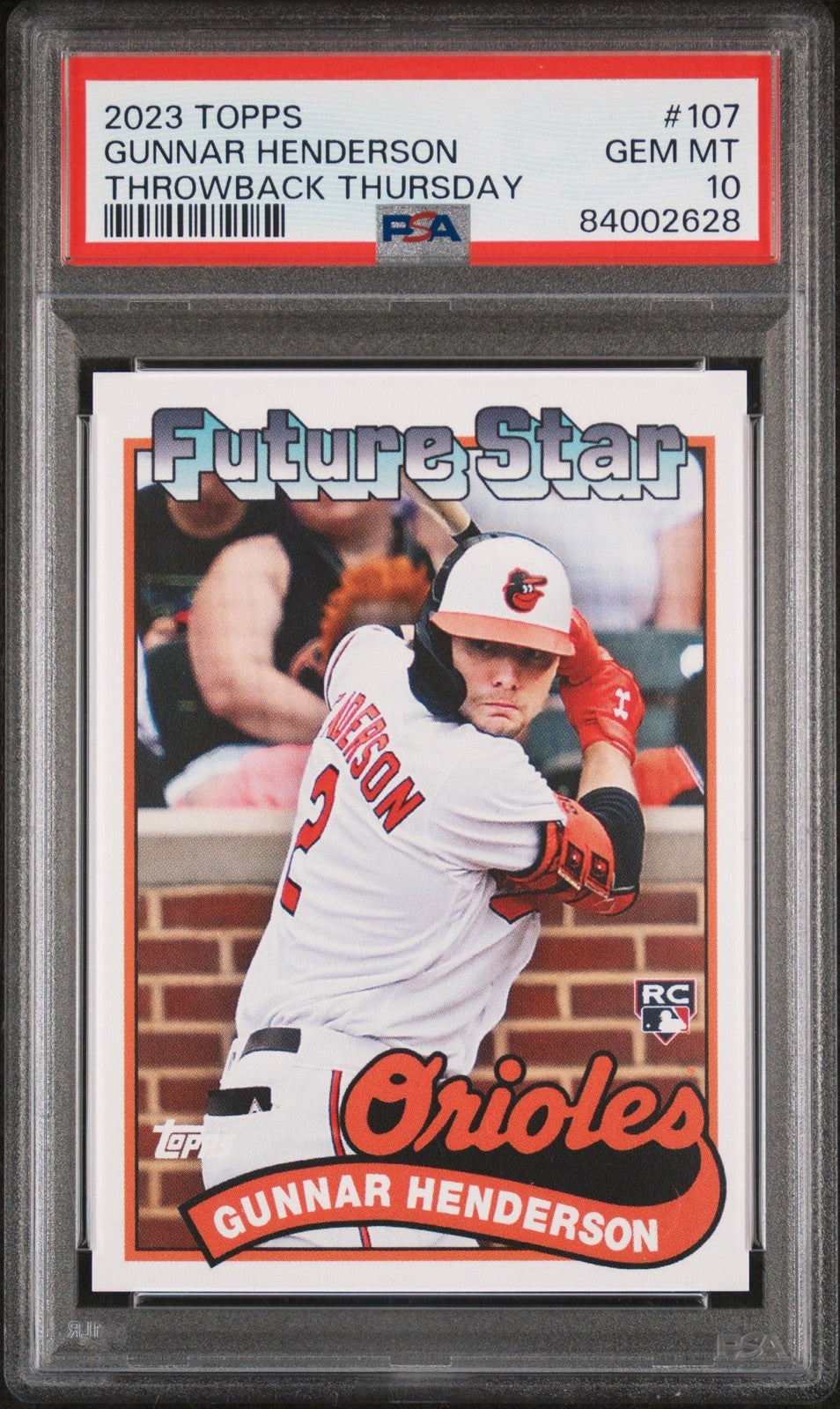 Graded 2023 Topps Gunnar Henderson #107 Throwback Thursday Card PSA 10