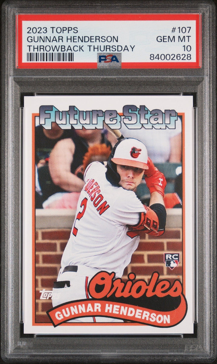 Graded 2023 Topps Gunnar Henderson #107 Throwback Thursday Card PSA 10