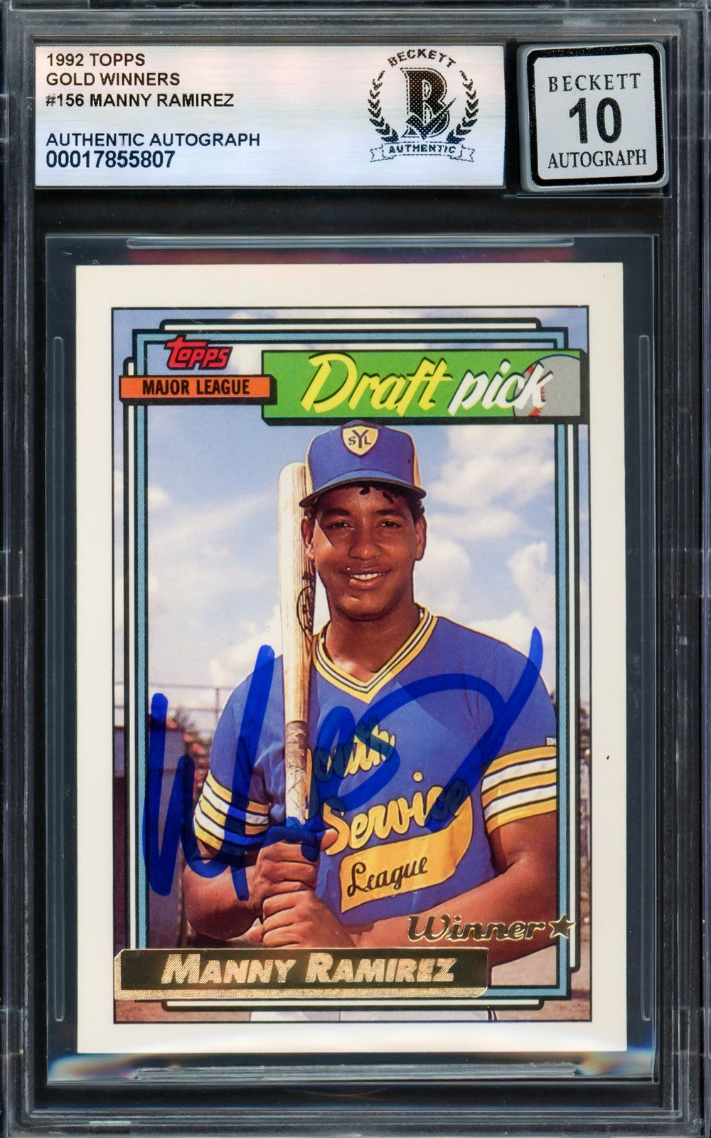 Manny Ramirez Auto 1992 Topps Gold Winners RC 156 Indians Sig 10 Beckett