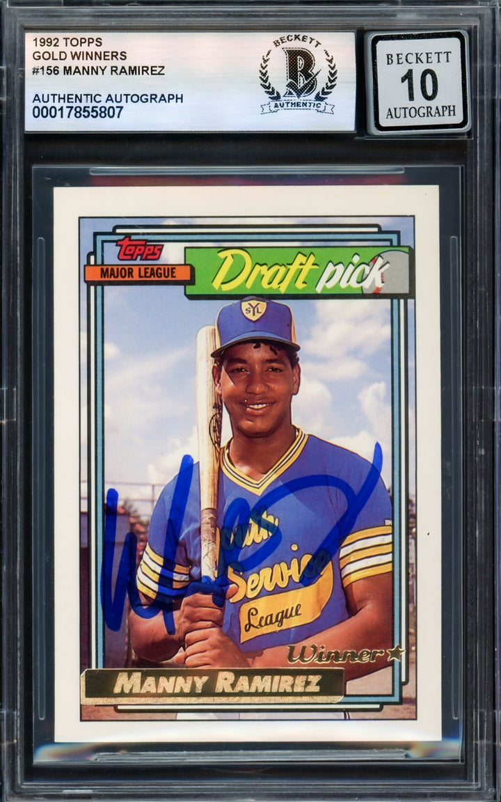 Manny Ramirez Auto 1992 Topps Gold Winners RC 156 Indians Sig 10 Beckett