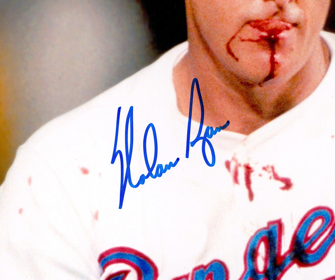 Nolan Ryan Signed 11x14 Photo Texas Rangers Bloody Lip Beckett BAS QR