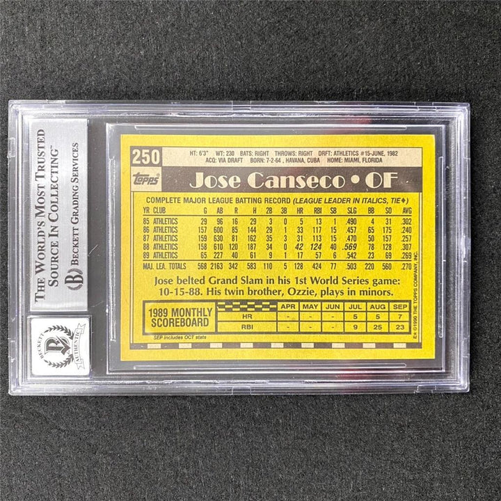 Jose Canseco signed 1990 Topps #250 card autograph 673 ~ Beckett BAS 10 auto