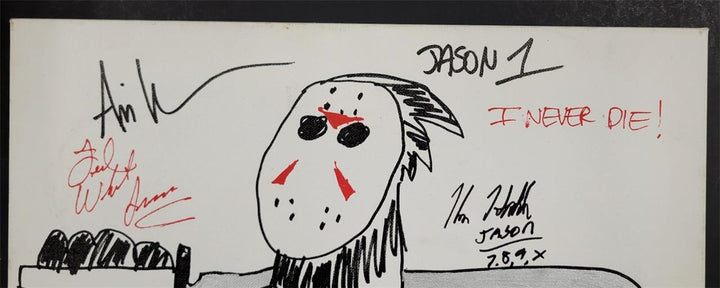 Kane Hodder ~ Ted White ~ Ari Lehman signed F13 Jason 12x16 Canvas Sketch BAS
