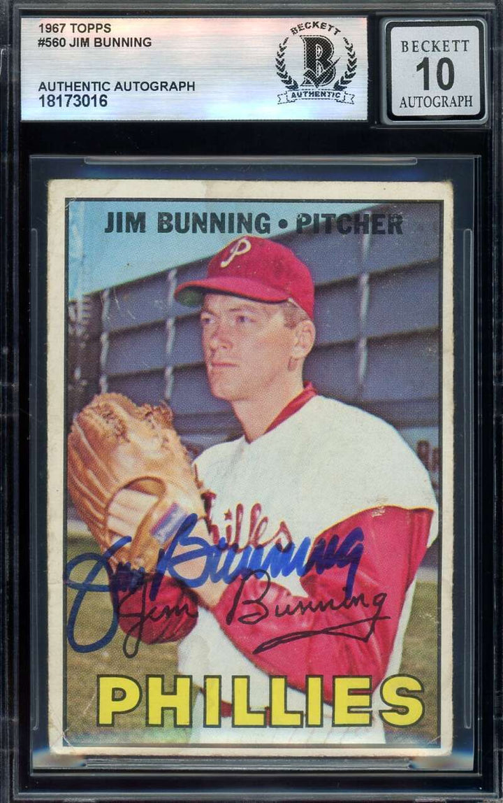 Jim Bunning Gem Mint 10 Beckett BAS Signed 1967 Topps High Number Autograph