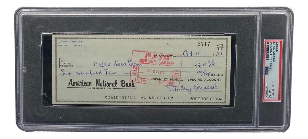 Stan Musial St. Louis Cardinals Signed  Bank Check PSA/DNA 85025604